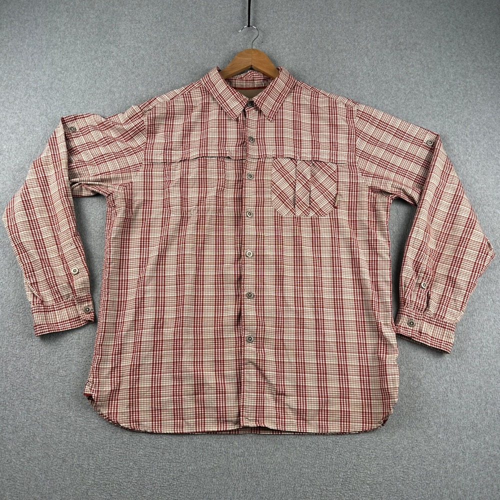Merrell Shirt Mens XL J1009070 Red Plaid Opti-Wick UPF 50+ Hiking Outdoor